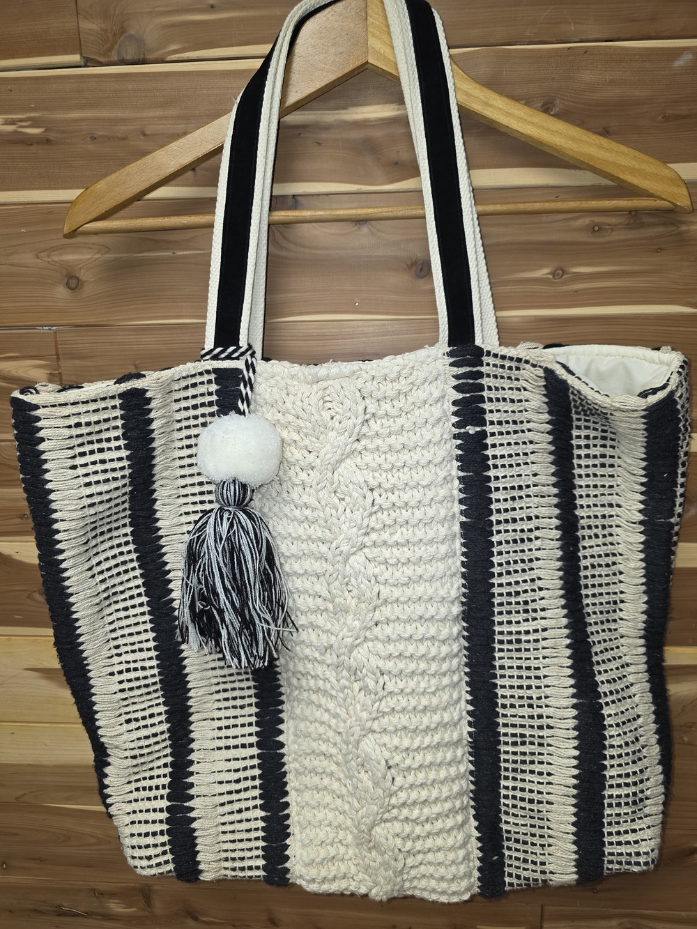Lovestitch Tote In Black and Cream